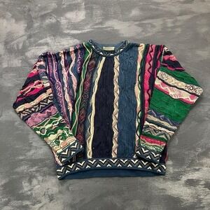 Vintage Coogi Sweater Mens Small Blue 1990s Chunky Argyle 3D Australia